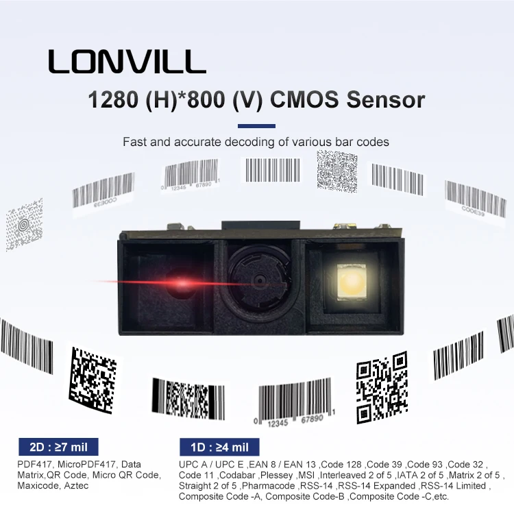 LONVILL 1280*800 Pixels RS232 USB Compact Embedded Barcode Arduino for POS and Kiosk