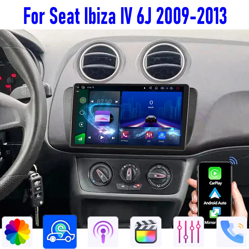 

GPS 9" For Seat Ibiza IV 6J 2009-2013 Car Radio Head Unit Carplay Apple Android 15 Auto Multimedia Player 4-64GB WIFI BT Canbus