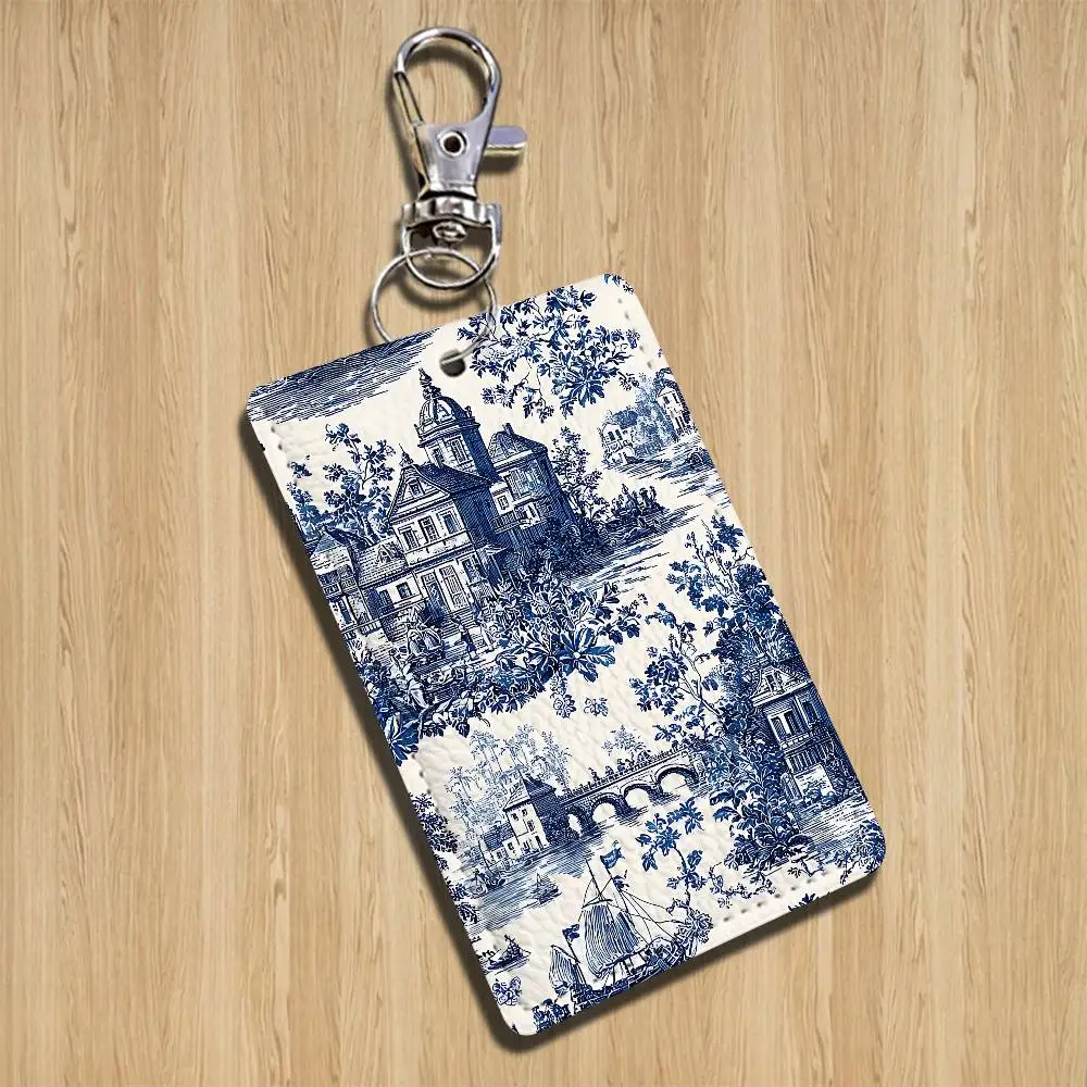 blue art Toile de Jouy Cartoon Singer Anime Card Keychain Fashion Pendant Bag ID Door Card Case Bus Card Cute Adult