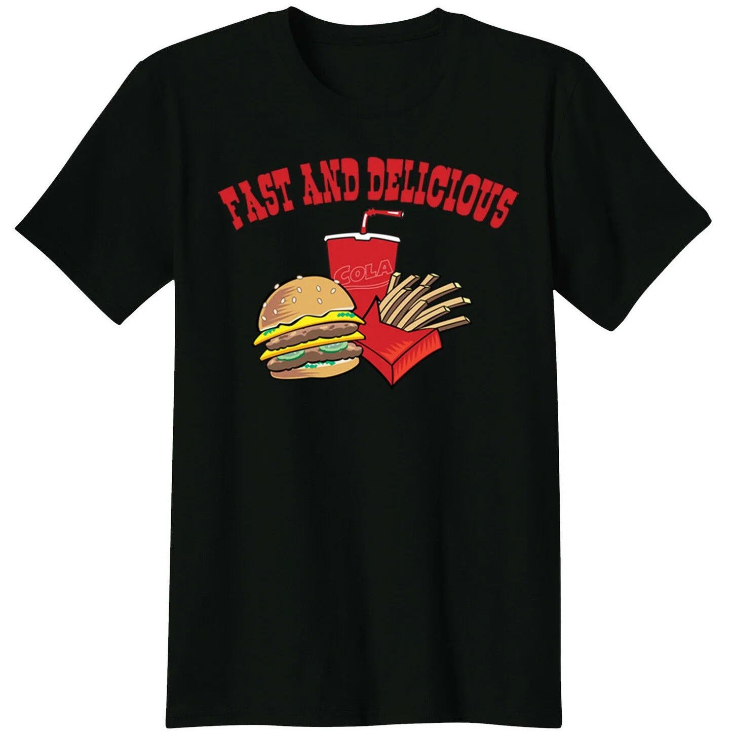 Fast and Delicious Burger Fries Soda Fast Food Lovers T Shirt New 100% Cotton Short Sleeve O-Neck T-shirt Casual Mens Top