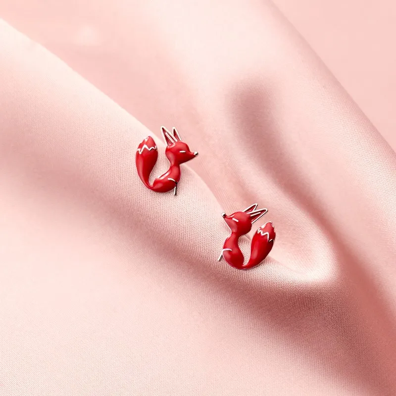 New Arrival Creative Sweet Red Fox Silver Plated Simple Animal Personality Temperament Women Stud Earrings   E298