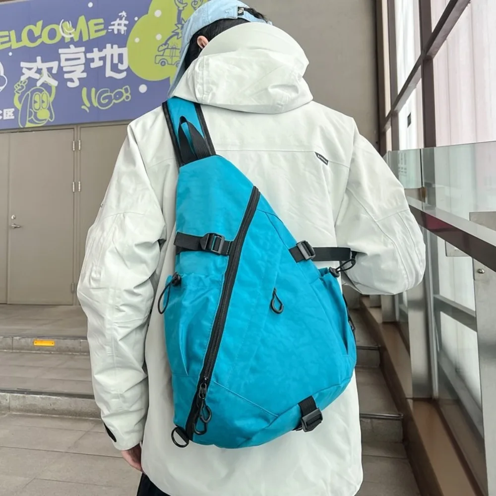 

Solid Color Men's Chest Bag Large Capacity Multiple Pockets Oxford Cloth Shoulder Bag Korean Style Adjustable Shoulder