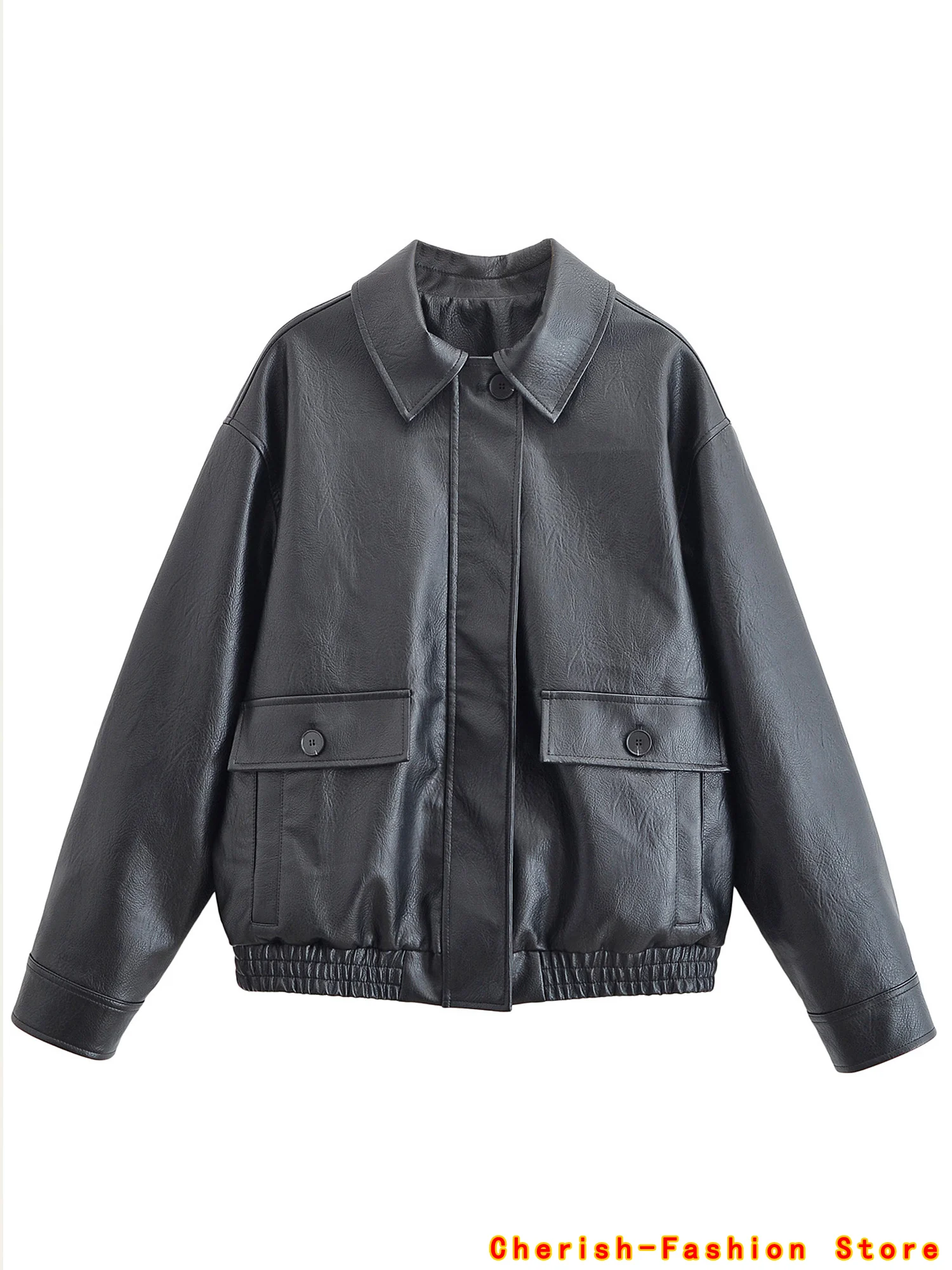 Black Leather Jacket Women's 2025 New Spring Autumn Motorcycle Large Size American Retro Leather Outwear Stand Collar Brand Coat