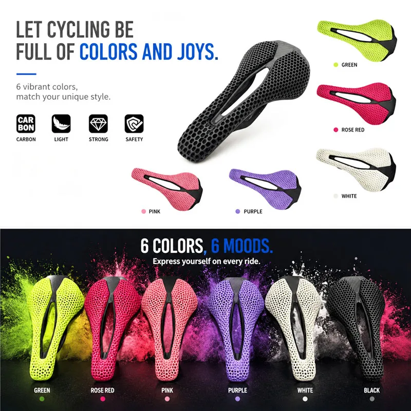 AliExpress NONE Ultra Light 3D Printed Carbon MTB Racing Bicycle Saddle Cushion Highway Cycling Seat Comfort Accessory