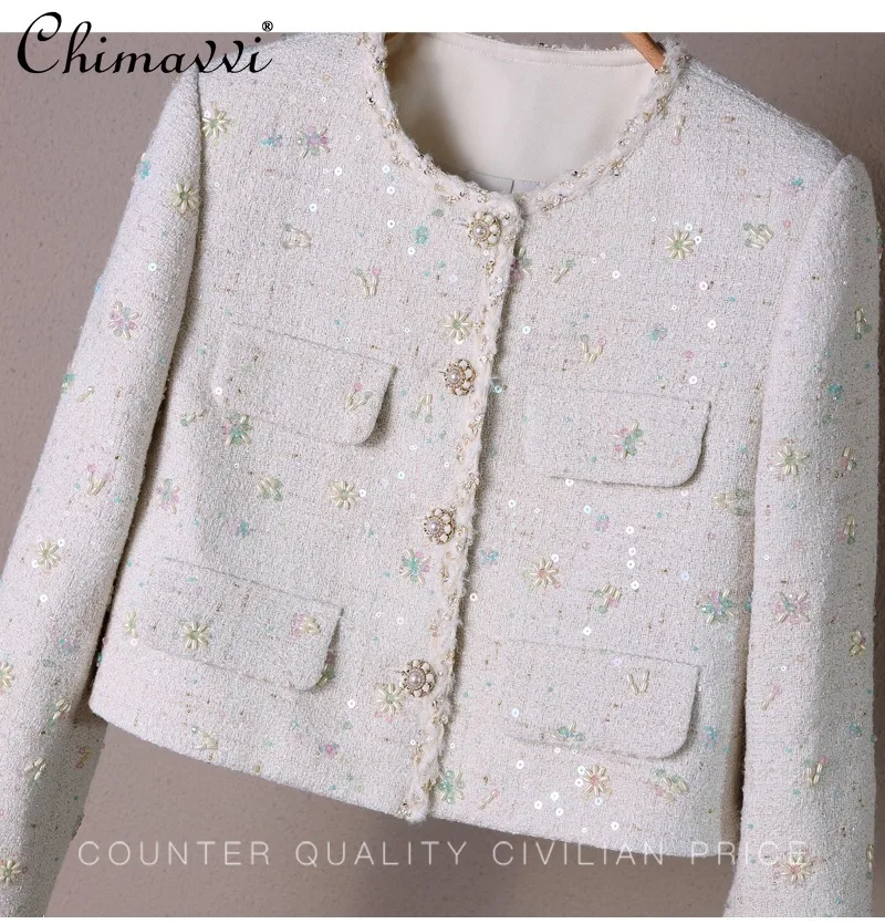 フレンチスタイル社交界ドレスセット レディース 秋新作 高級ビーズ刺繍入り スリムフィット 長袖ジャケット エレガントショートドレス