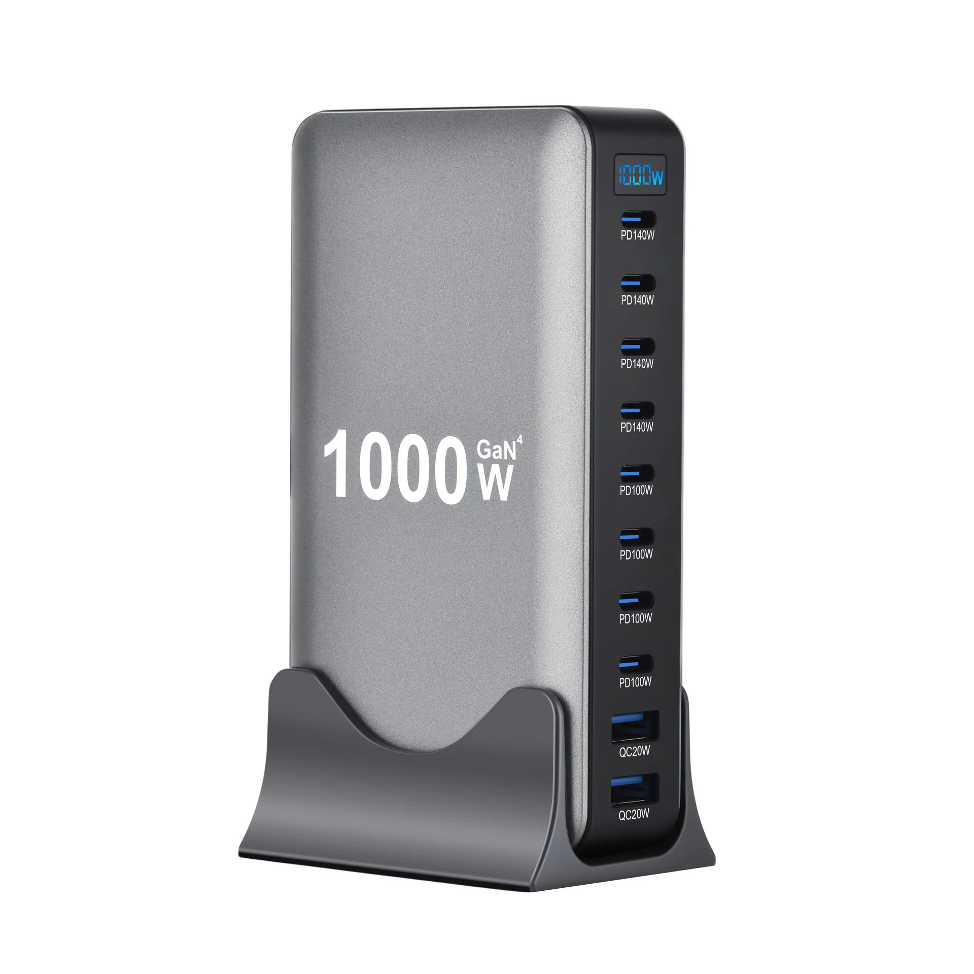 High Quality 10-Port 1000W Smart Desktop GaN Charger 100W/140W USB-C PD3.1 QC3.0 OCP/OCV CE/FCC Home/Industrial Use UK Socket