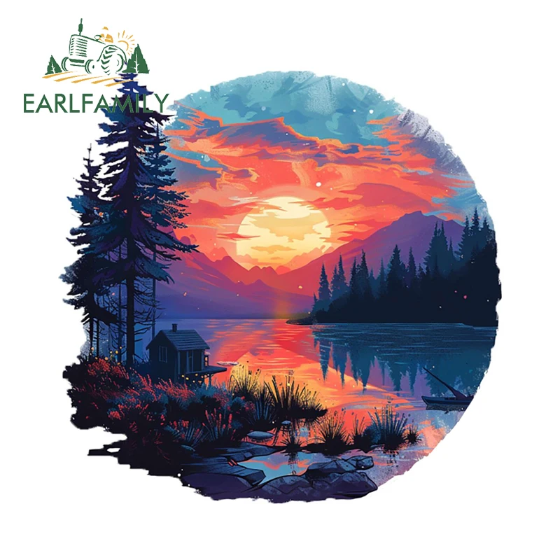 EARLFAMILY Beautiful Sunset Natural Scenery Car Stickers Creative Camping Item Graphics Decals Sunscreen Car Door Protector