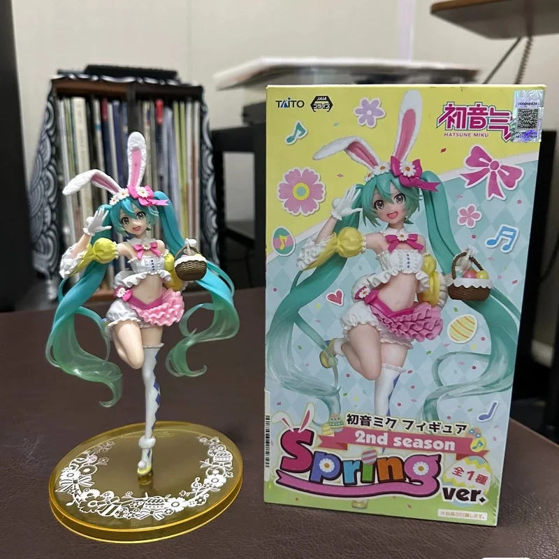 Genuine 19cm Hatsune Miku Figurine Spring Clothing Rabbit Ear Hatsune Miku Pvc Doll Desk Decorationstatue Dolls Children'S Gift