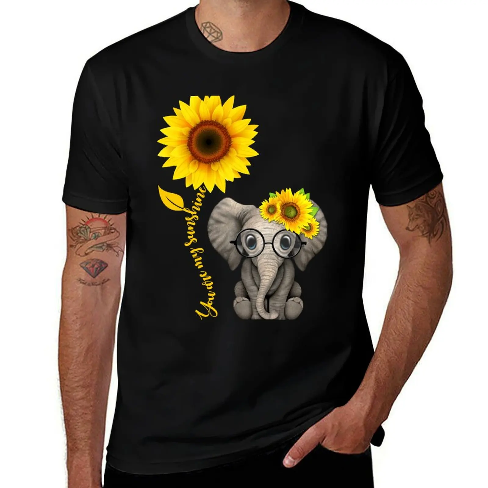 

Elephant sunflower you are my sunshine T-Shirt men t shirt cotton 100% man graphic t shirt T-Shirt
