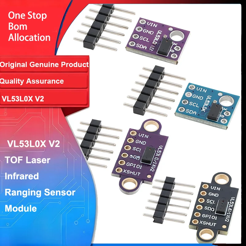 Original New 1pcs VL53L0X‑V2 TOF Laser Infrared Ranging Sensor Module Black/Purple/Blue Board Electronic Components for Arduino