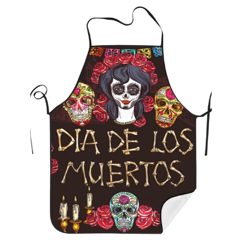 1pc Day of The Dead Mexican Skull Symbol Apron, Fun Cooking Restaurant Printed Style