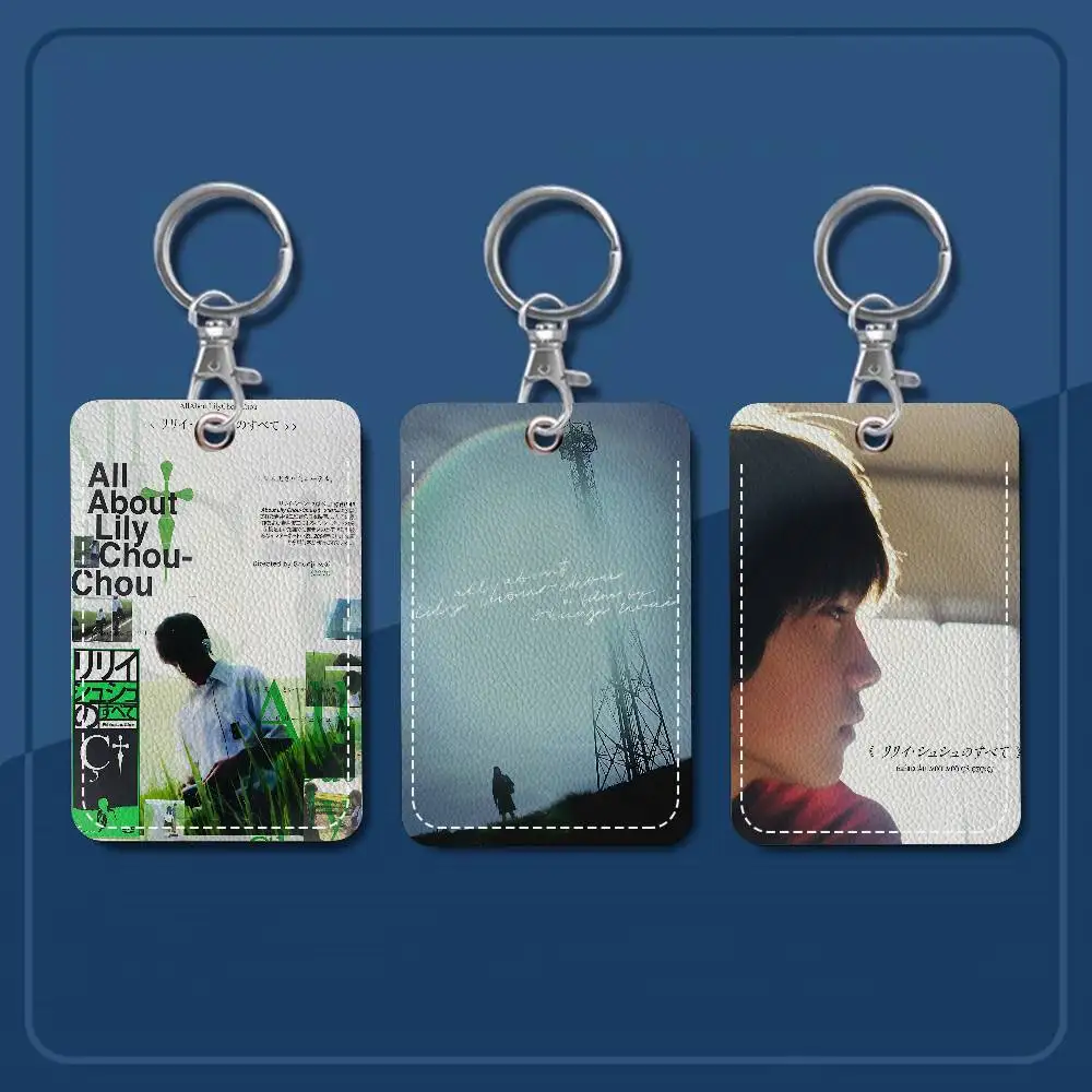 

All About Lily Chou-Chou Movie Rectangle ID Card Case Keychain Access Card Bag Key Tag Ring Leather Card Holder Key Ring Access