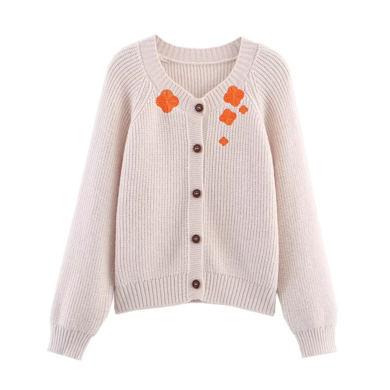 

Women's Cardigan New Fall 2025 Apricot Long-sleeved Embroidered Knitted Jacket Casual Fashion Personality Versatile