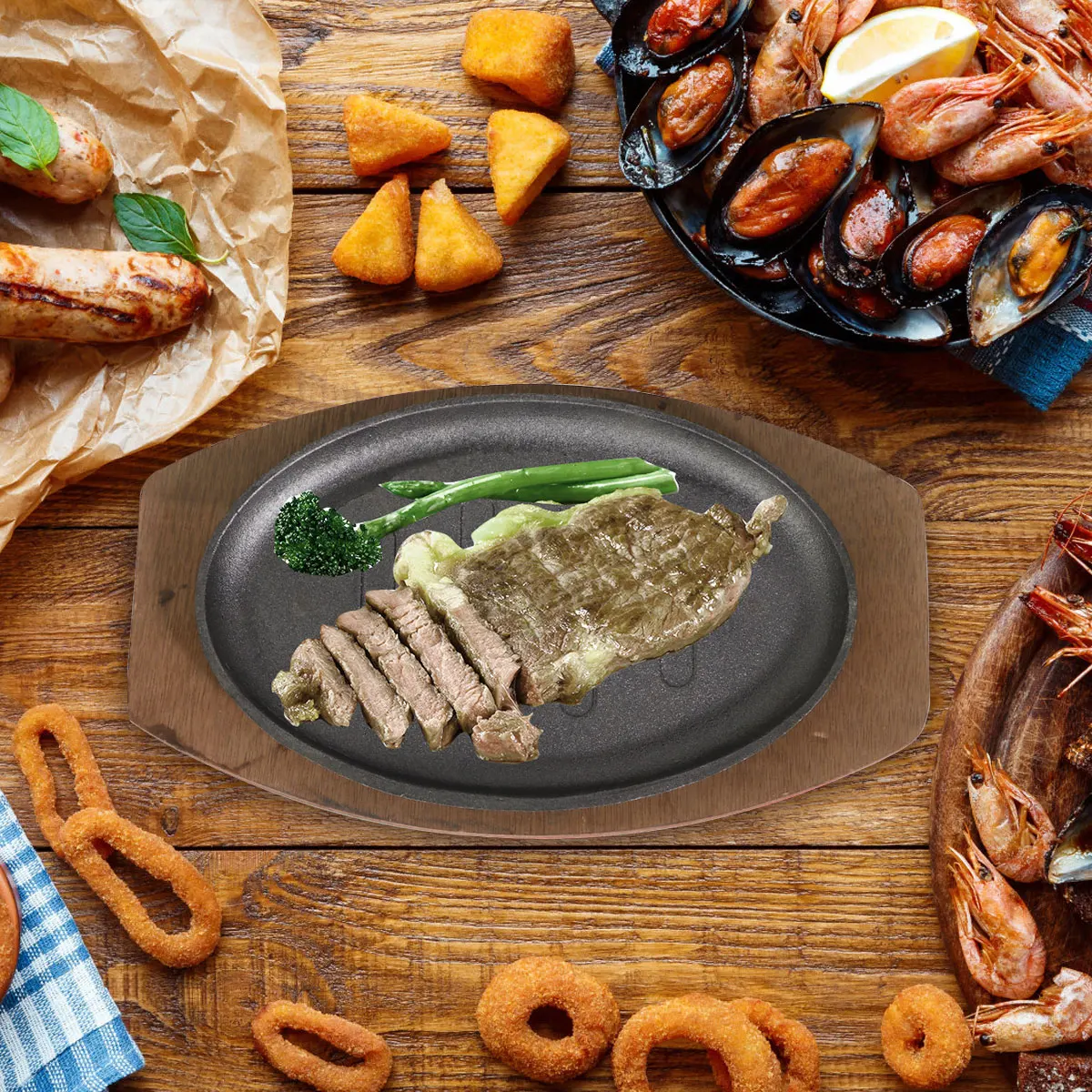 

Outdoor Barbecue Tray Korean BBQ Grill Pan Frying Griddle Plate Cast Iron Sizzling Cooking Plate Non-Stick Easy Clean