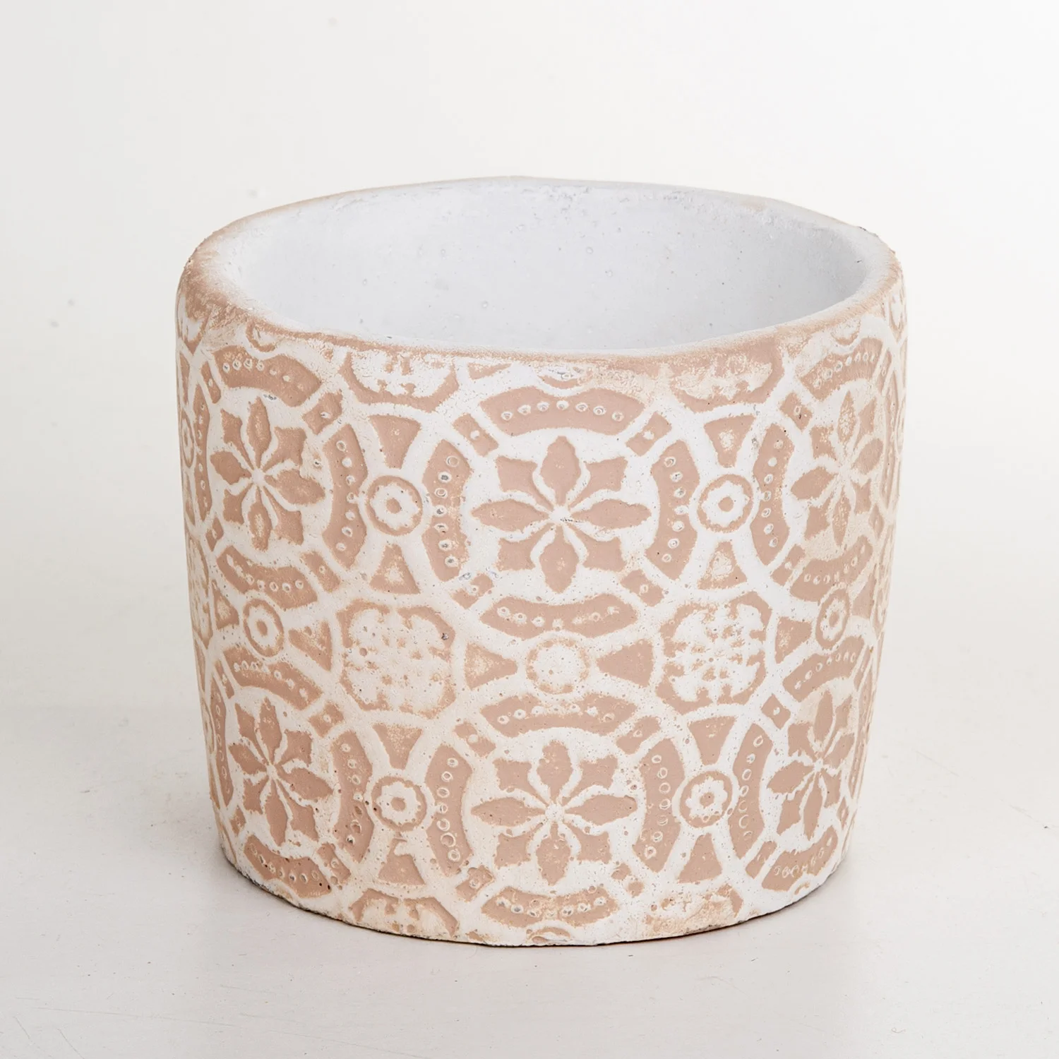 Veramaya geometric floral patterned salmon color concrete flower pot 14x12 Cm