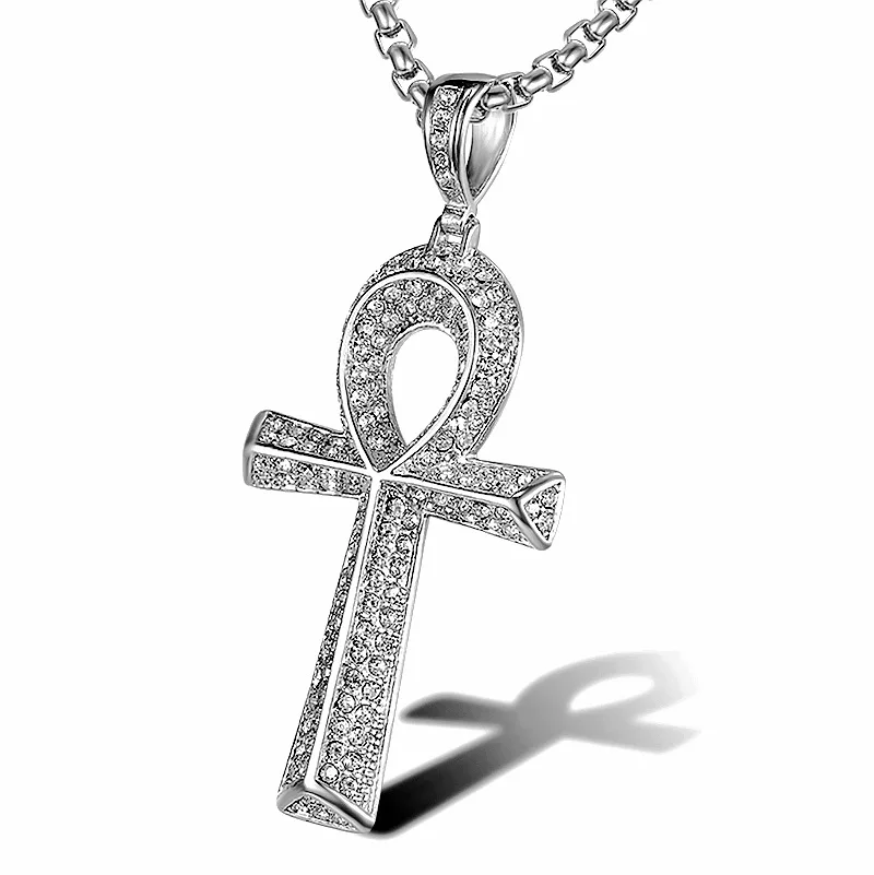 Stainless Steel Titanium Egyptian Ankh Key Hip Hop Pendant Collar Chain Necklace for Women Men Couple Friends Gift Jewel