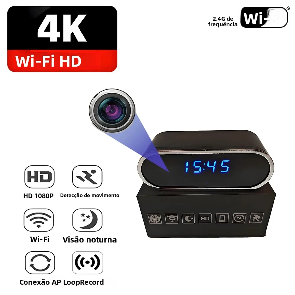 Câmera de Visualização Remota 1080P FHD com Suporte a WiFi 2.4G, Detecção de Movimento, Visão Noturna Infravermelha, Mini Câmera Sem Fio para Casa