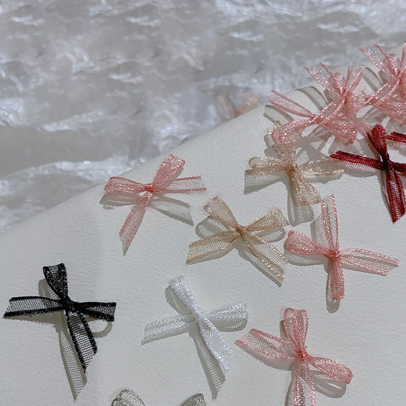 10Pcs Organza Band Bogen Nagel Charms 3D Dekoration Knoten Strass Koreanischen Stil Maniküre Schmuck Kawaii Zubehör für Nagel Ar