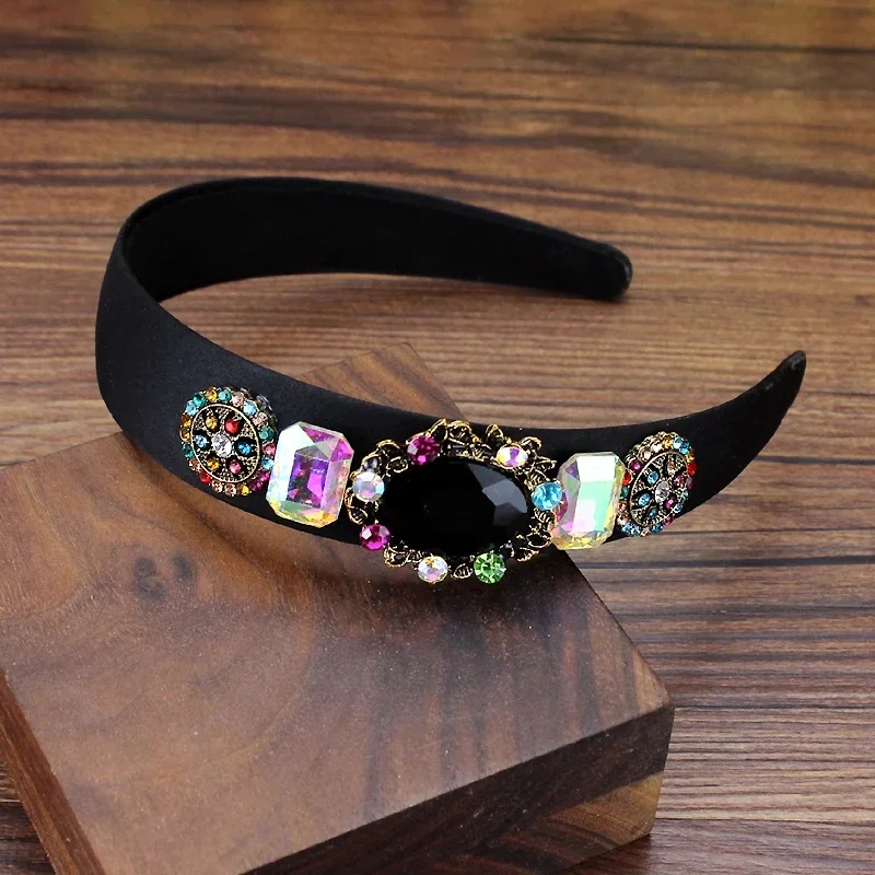 Handmade Vintage Hair Jewelry Pink Green Black Crystal Hairbands Royal Blue Rhinestone Women Designer Headbands For Girls