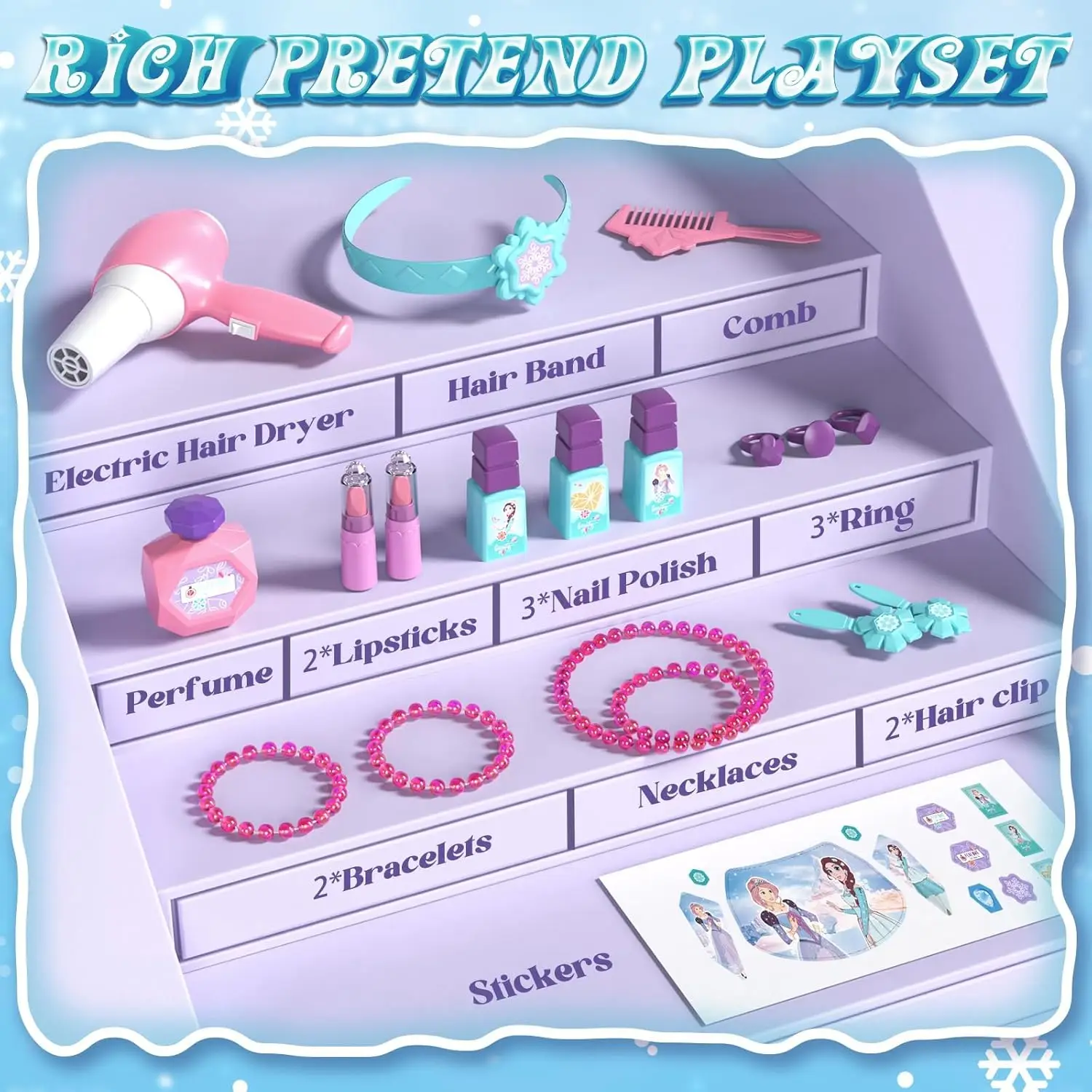 طقم طاولة وكرسي للأطفال مع موسيقى أضواء مرآة، ألعاب فستان الأميرة للفتيات بعمر 3-5 سنوات #5