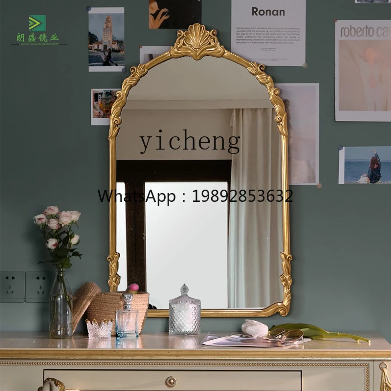 1ZC European retro porch carved decorative mirror princess bedroom dresser mirror wall hanging mirror