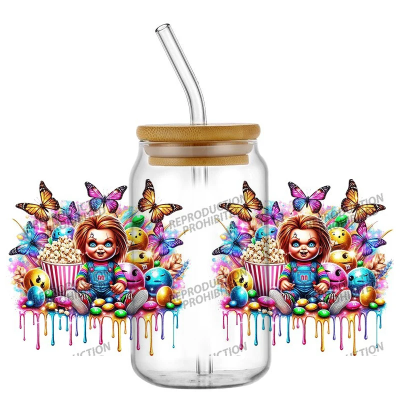 Spooky Villain‑Style Cartoon 3D Cup Sticker, Waterproof Decal for 16oz Tumbler, Creepy Dark‑Themed Character Cup Wrap Sticker 1