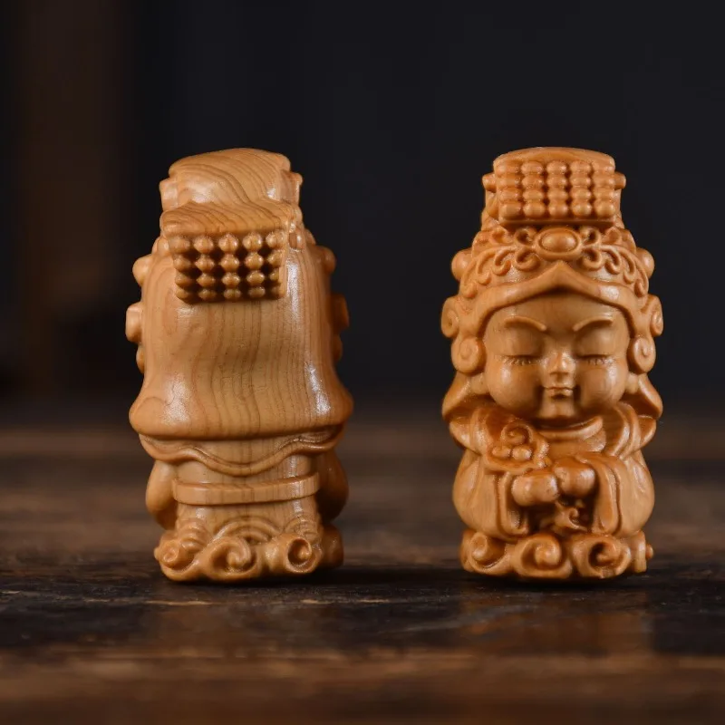 Yabo Wood Carving Meizhou Mazu Poseidon Statue Household Solid Wood Ornaments Heavenly Virgin Crafts Ornaments