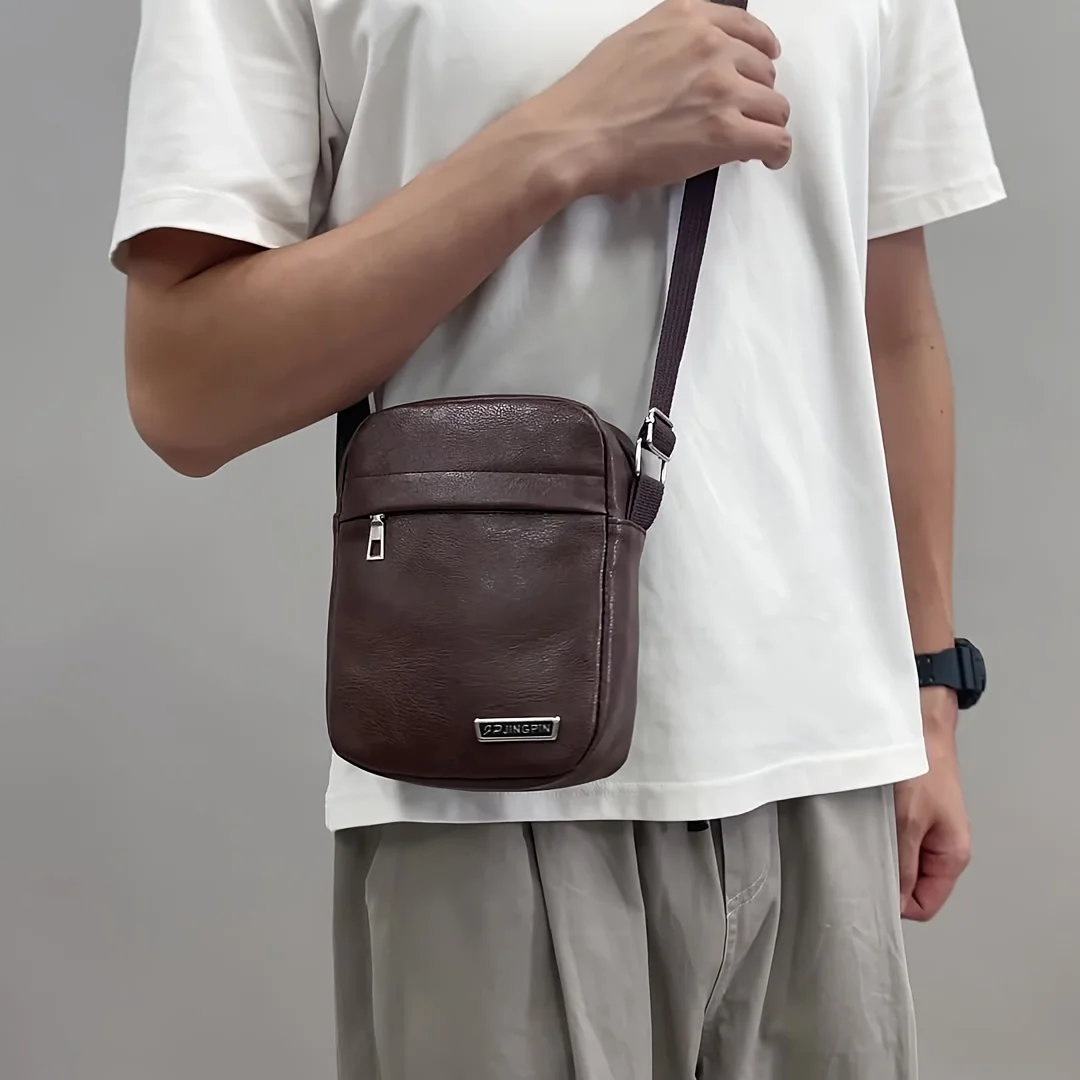Men's Shoulder Bag, Upright Casual Shoulder Bag, Multi-layer Business Commuter Crossbody Bag