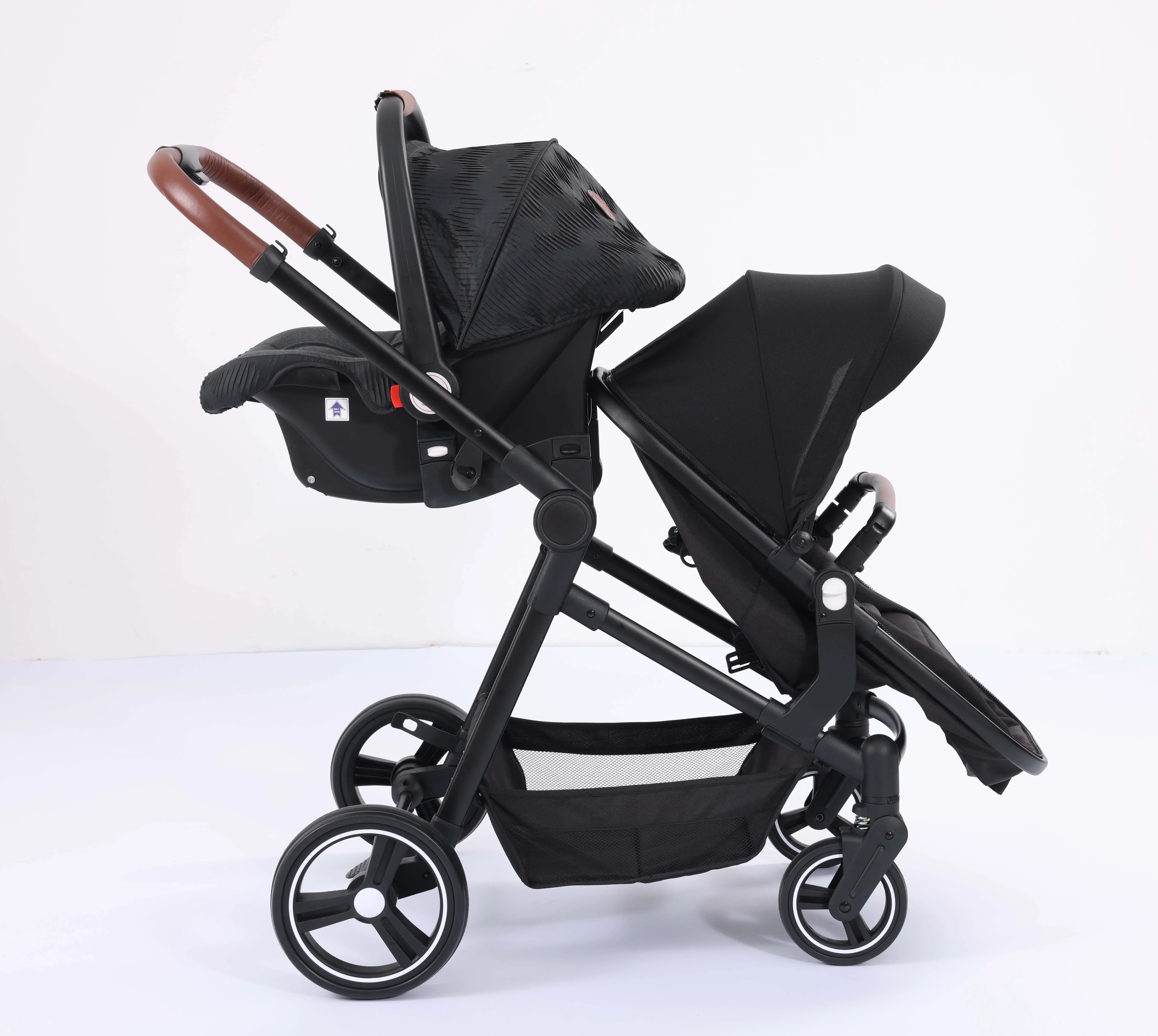 

Twins baby stroller with two seats and car seat Double stroller with enlarged canopy