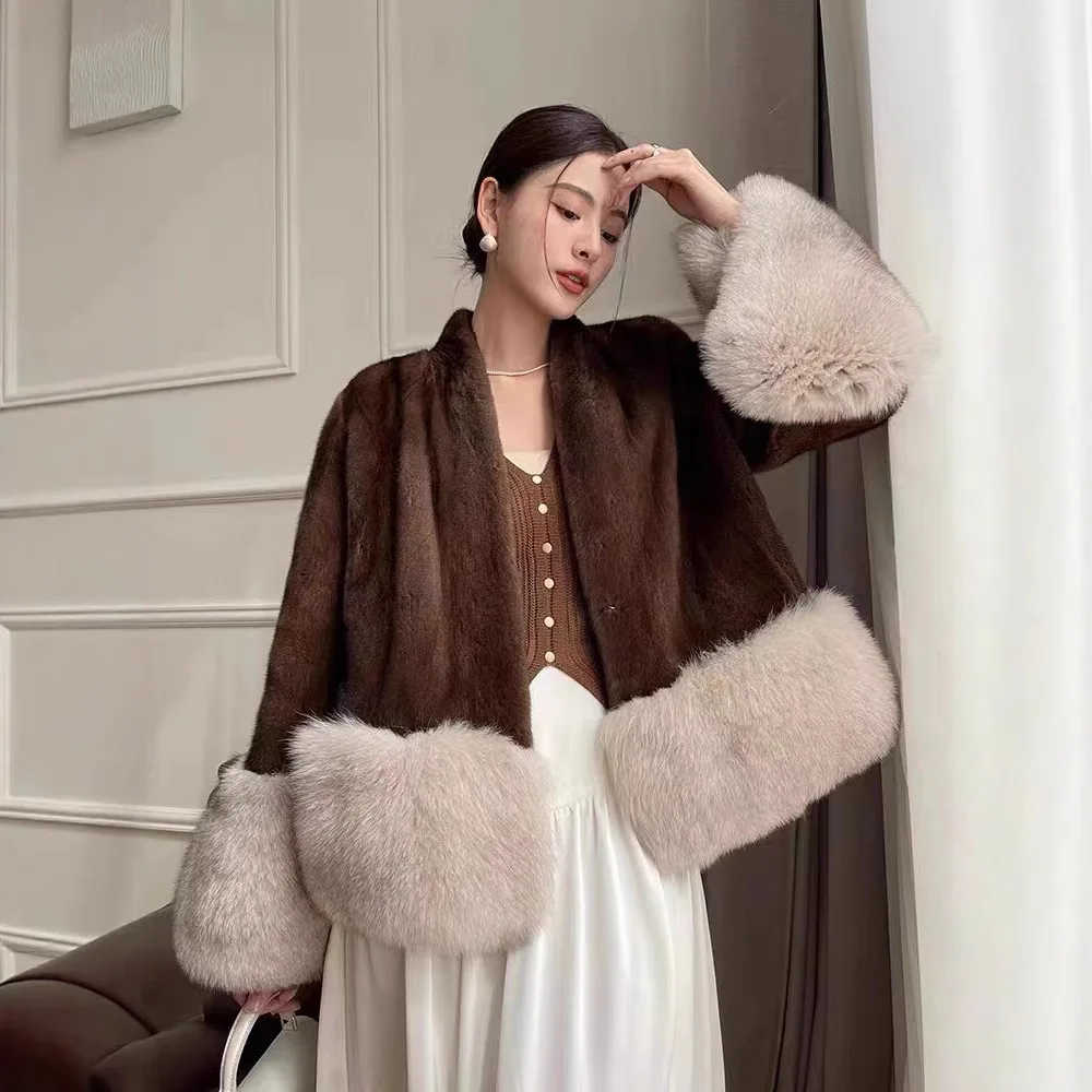 Luxury Brand High-end Faux Fox Fur Jacket Patchwork Fur Eco-friendly Fur Coat Women Winter Warm Short Coats New