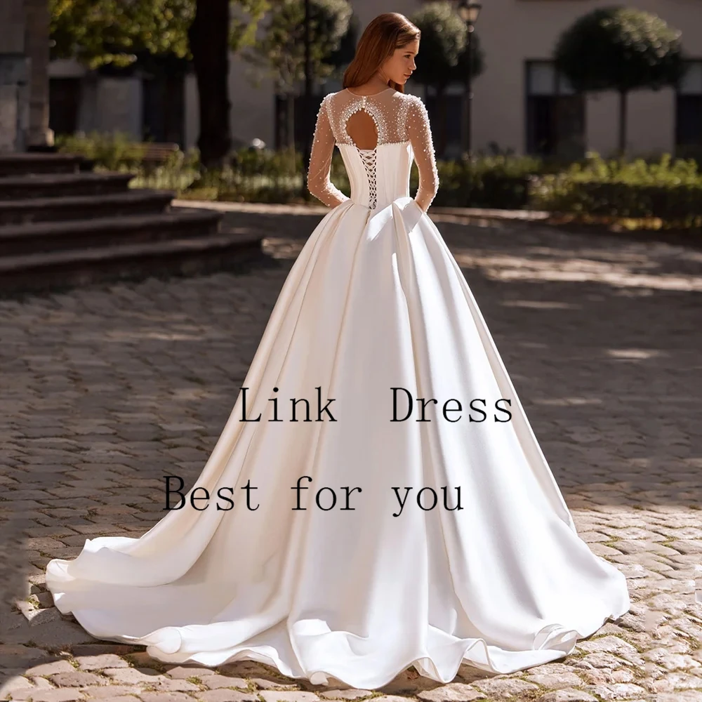 Fashion Strapless Wedding Dresses for Ladies Simple Satin Bridal Gowns Exquisite Full Sleeve Vestidos De Novia New 2026 Summer