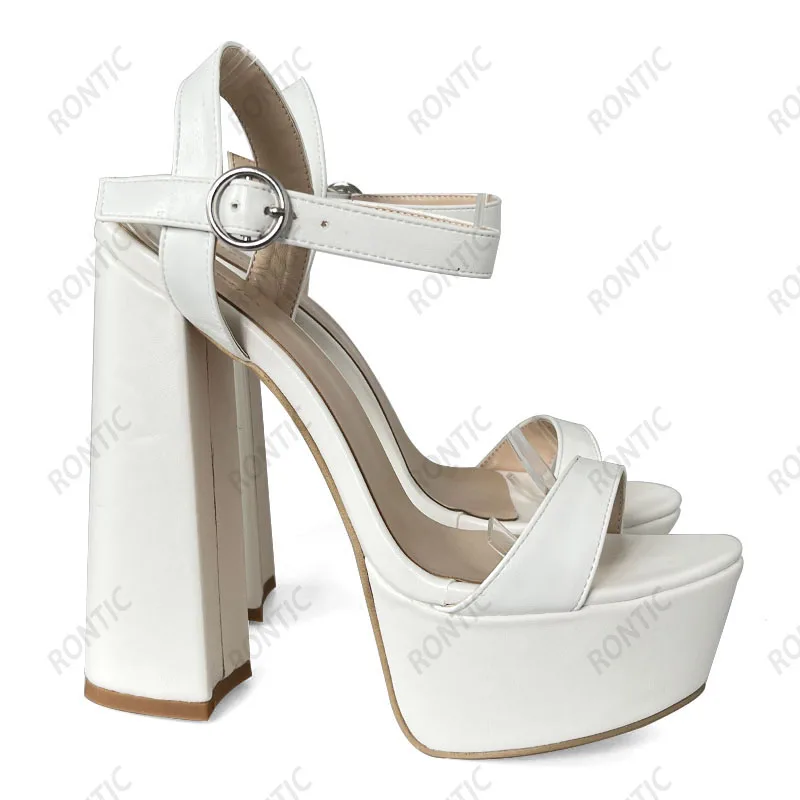 

Rontic New Handmade Women Platform Sandals Ankle Strap Block Heels Open Toe Pretty White Dress Shoes Ladies US Size 5-15