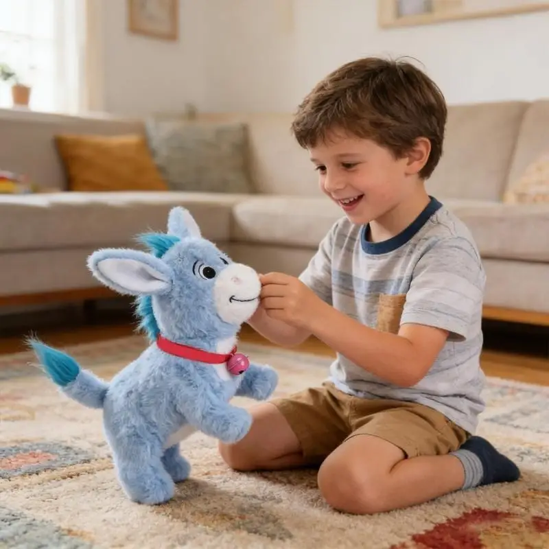 Interaktywne elektryczne pluszowe osły, które chodzi i mówi dla dzieci w wieku od 3 lat Miękka, realistyczna zabawka do zabawy w