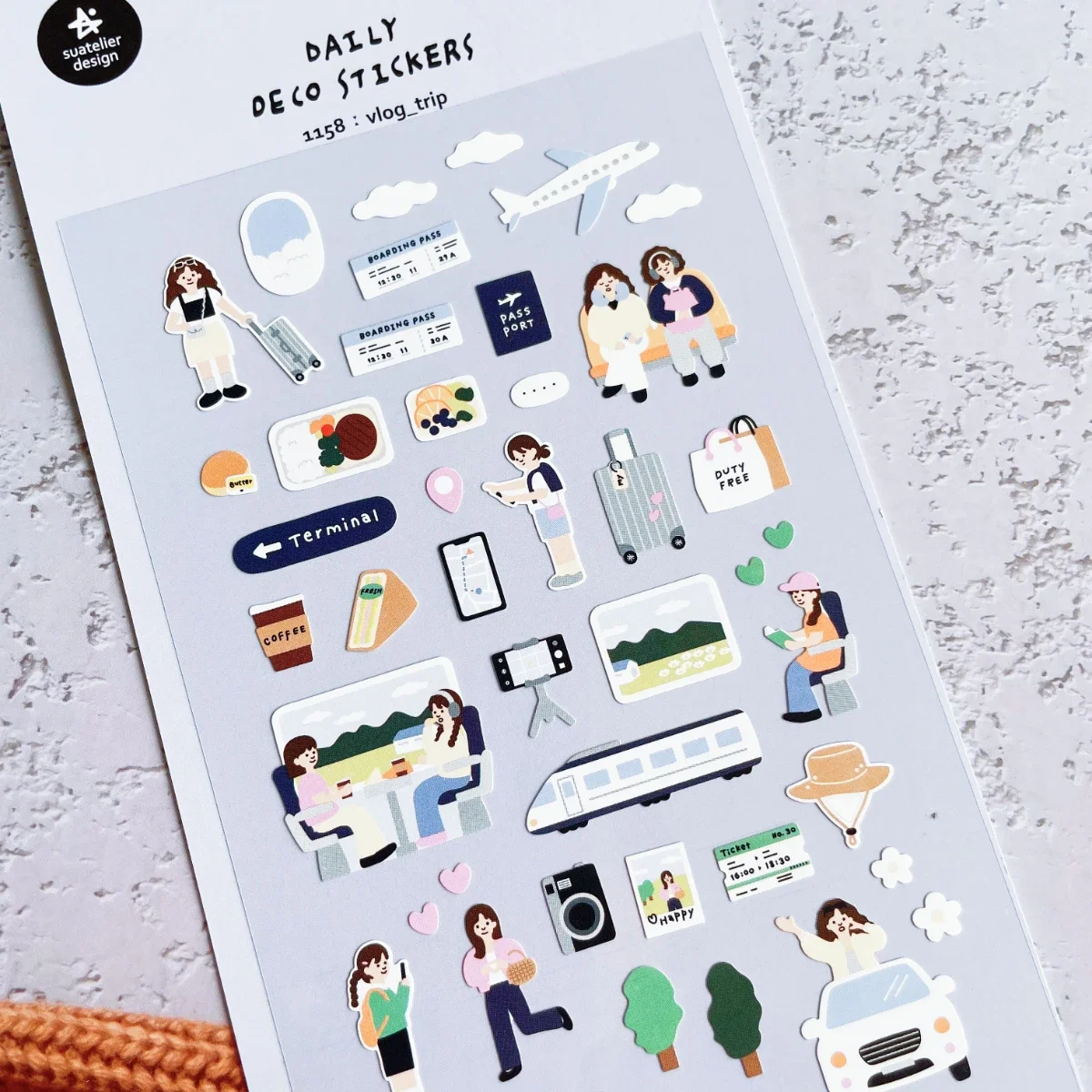 Korean Import Suatelier Vlog Trip Matt Coated Paper Sticker Scrapbook Decoration Stationery DIY Stickers School Office Supply