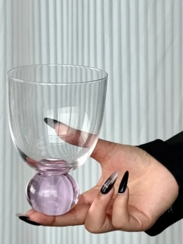 Trendy High Footed Glass Cup Creative Design Transparent Simple Home Use Water Cup Portable round Shape Single Layer Glass Cup