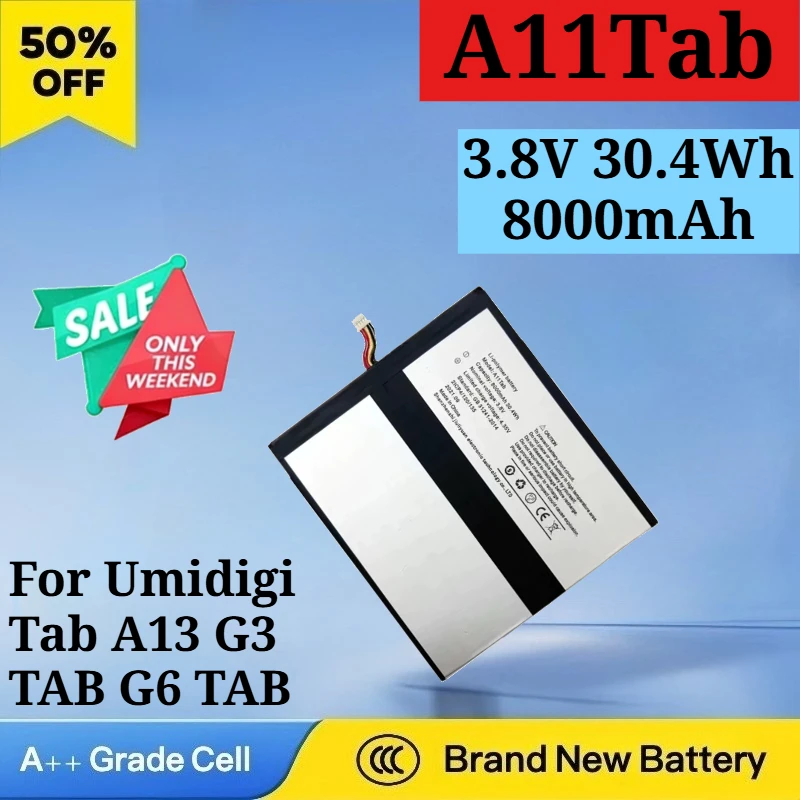 

New High Quality A11Tab 3.8V 30.4Wh 8000mAh Rechargeable Battery for Umidigi Tab A13 G3 TAB G6 TAB Active Replacement Battery