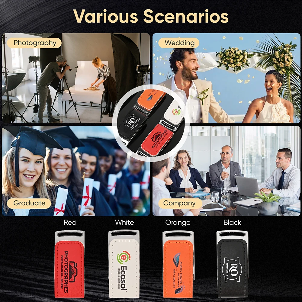 사진 스튜디오 가죽 USB 3.0 플래시 드라이브, 무료 커스텀 로고 메모리 스틱, 128GB, 64GB 고속 펜 드라이브, 32GB 결혼 선물