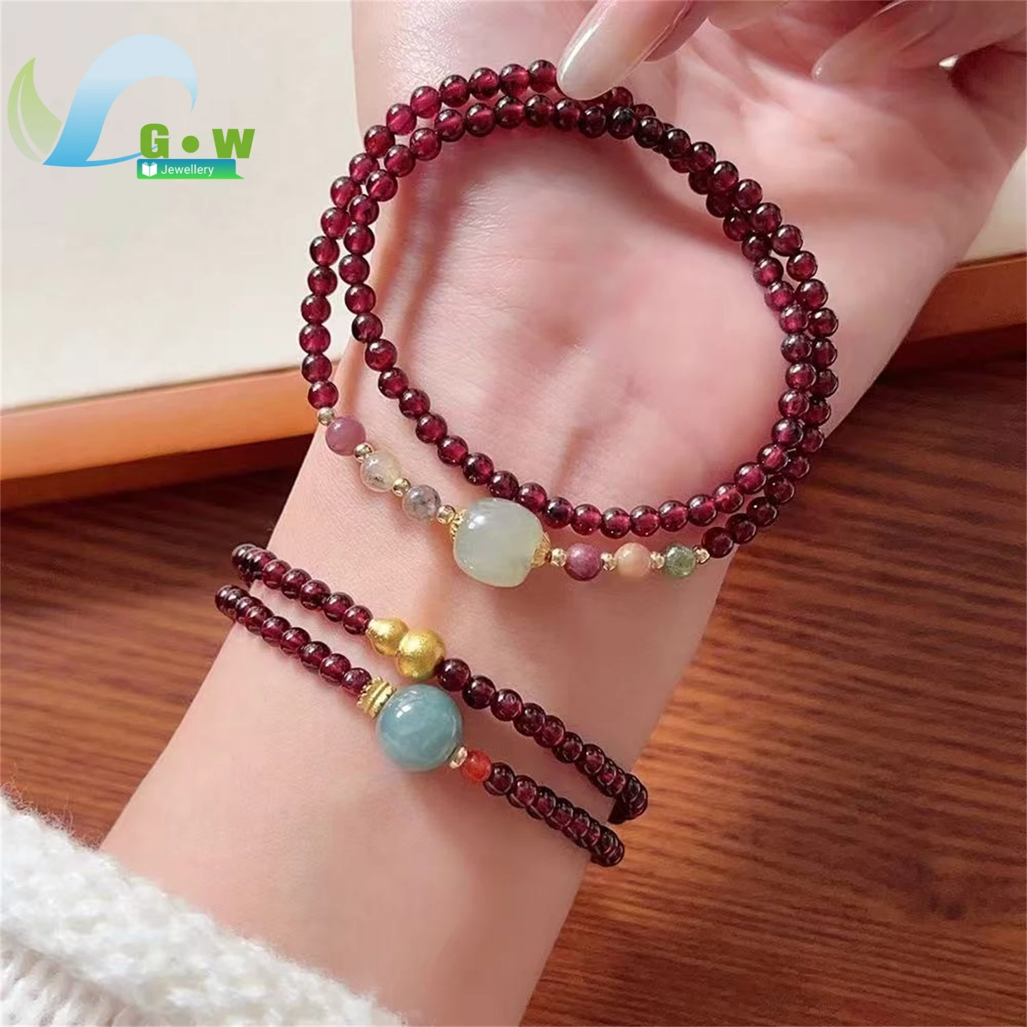 Natural Garnet Double Wrap Bracelet Amethyst Hetian Jade Beads Elegant Chinese Style Women's Retro Ethnic Style Jewelry Gift