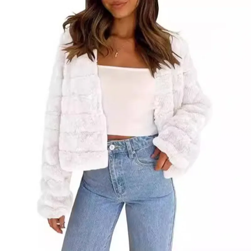 Autumn Winter New Short Faux Fur Long Sleeve Front Open Short Women's Coat