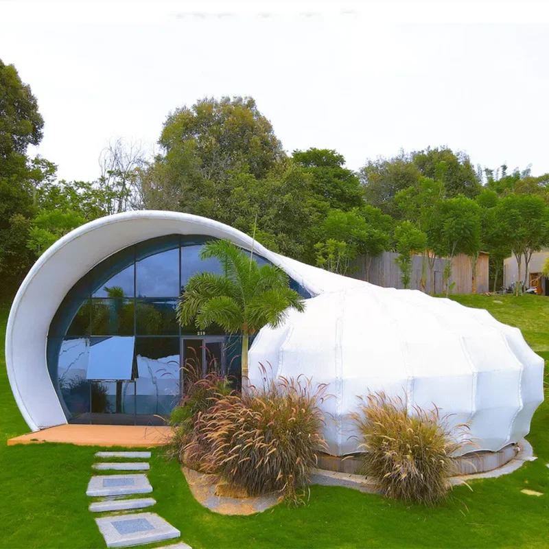 Outdoor Prefab House Structures Pvdf Tensile Tent Membrane Structure Architecture Snail Shape Luxury Glamping Hotel Guesthouse