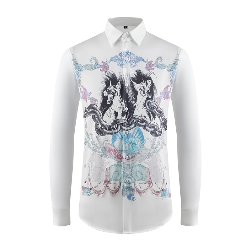 Luxury Punk Gothic Long Sleeved Men's Shirts Streetwear 3D Digital Printing Men Floral Shirt Plus Size Lapel Button Autumn Tops