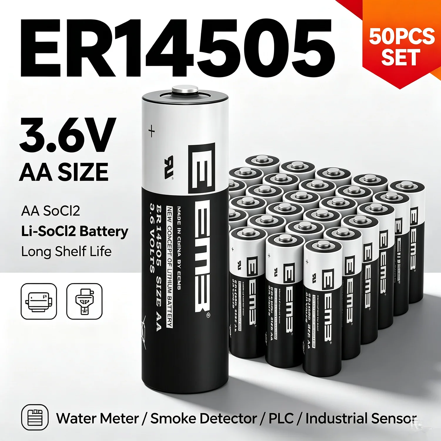 14505 3.6V AA Non-Rechargeable Battery For Water Meter PLC CNC Machine Tool Touch Screen Real Time Clock,50pcs Wholesale