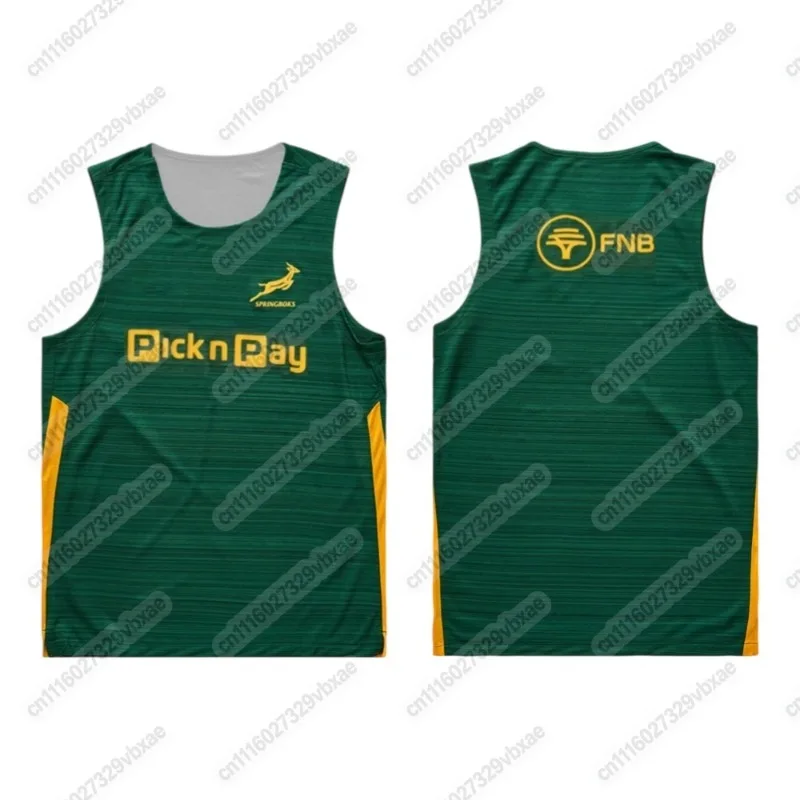 Springbok Rugby Players Issue Training Vest Sleeveless Jersey Quick Dry Green Yellow Color Block Sports Tank Top Family Matching