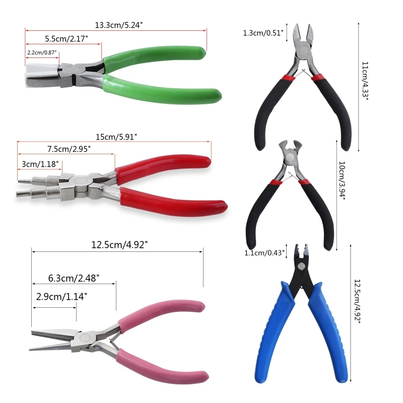 6x ชุดซ่อมเครื่องประดับ CRIMPING Plier Bent Nose Plier สำหรับประดับด้วยลูกปัด CRAFT สร้อยคอ TOP ones