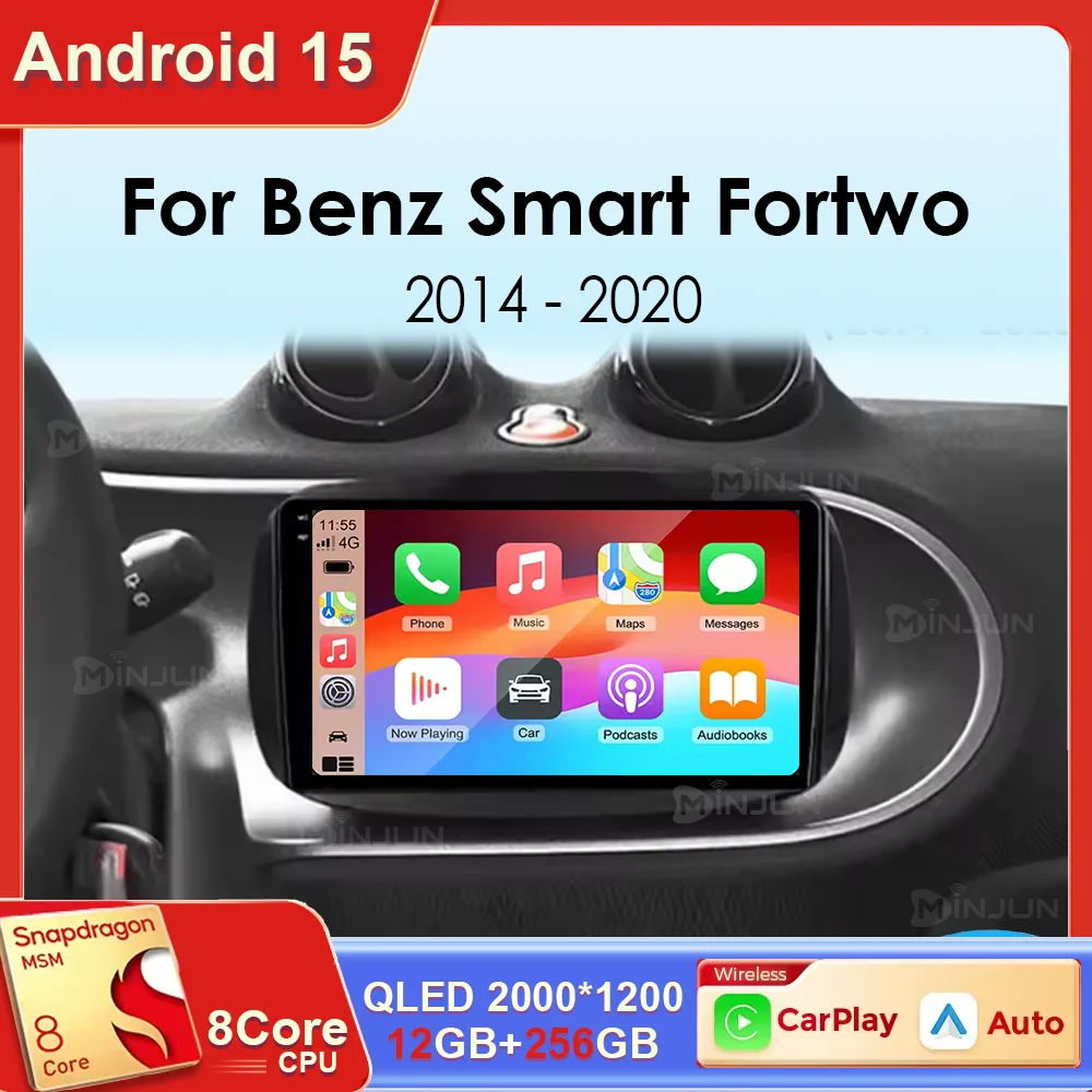 For Mercedes Benz Smart 453 Fortwo 2014-2020 Android 15 Wireless CarPlay Android Auto Car Radio GPS 4G+WiFi Multimedia Stereo