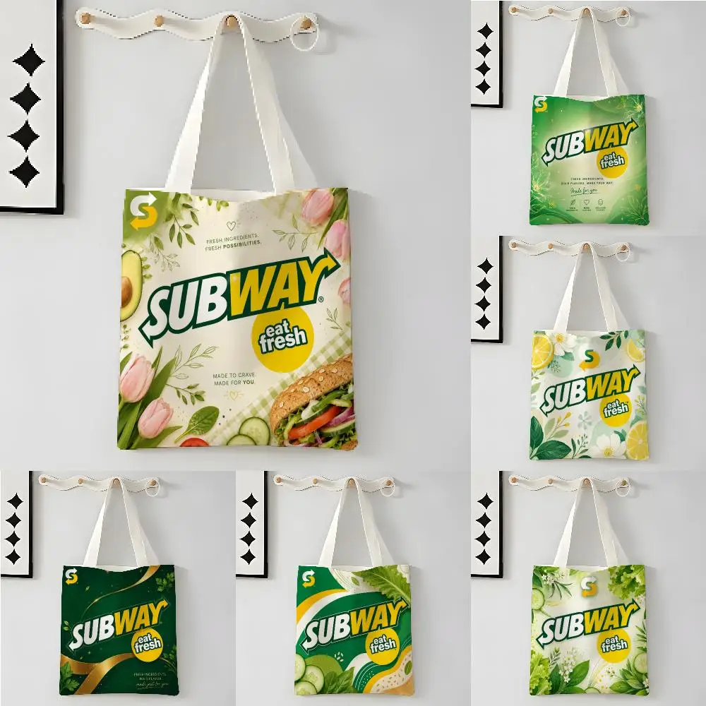 Fashion Restaurant Logo S-SubwayS Storage Bags Large Capacity Canvas Bag for Female Students Tote Mommy Bag
