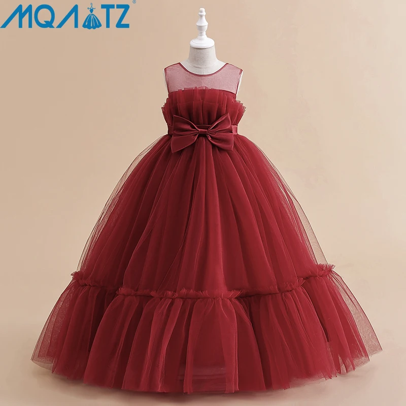 MQATZ Summer Dress Long Gown Flower Girls Baby Clothes Children Princess Birthday Party Prom Bow Red Wedding Bridesmaid Vestidos