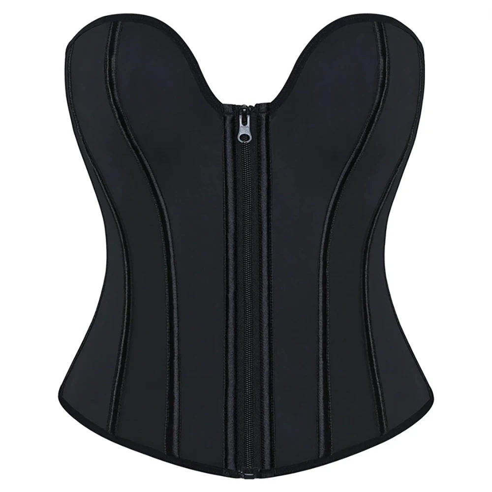 

Black Latex Front Zipper Shaping Sports Waistband Body Shaping Tops Strapless Waist Trainer Bustiers High Waist Butt Lifter