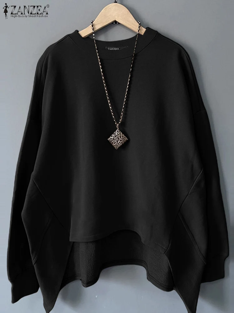 

ZANZEA Fashion Korean Irregular Hem Pullover Casual Loose Jumpers Women Solid Color Sweatshirts Holiday Autumn Long Sleeve Tops