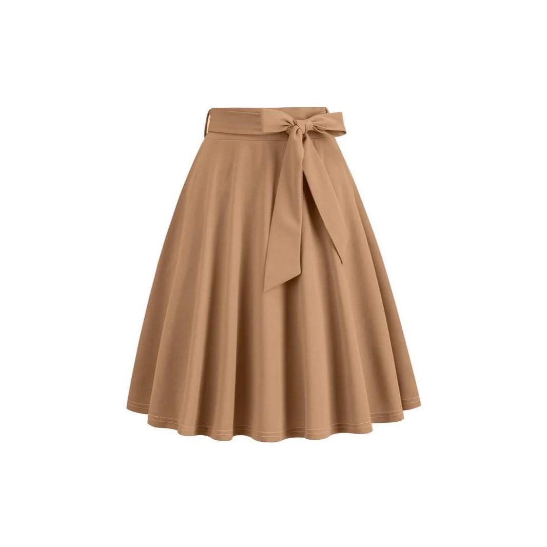 

Summer 2026 Women's Retro Half-Dress with Bowknot Belt New Style Midi Dress Elegant Casual Women's Fashion